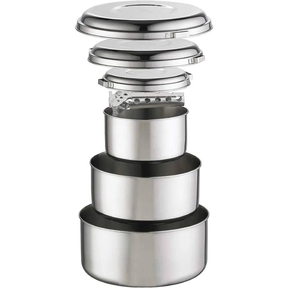 4 Stainless Steel Camping Pot Set