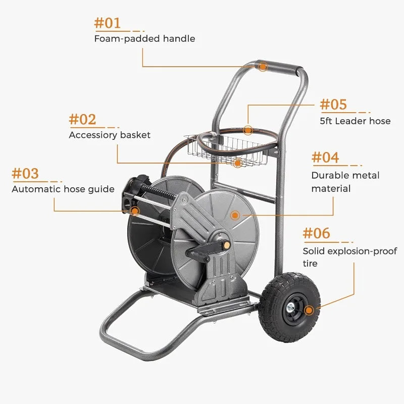 Heavy Duty Garden Hose Reel Cart with Wheels
